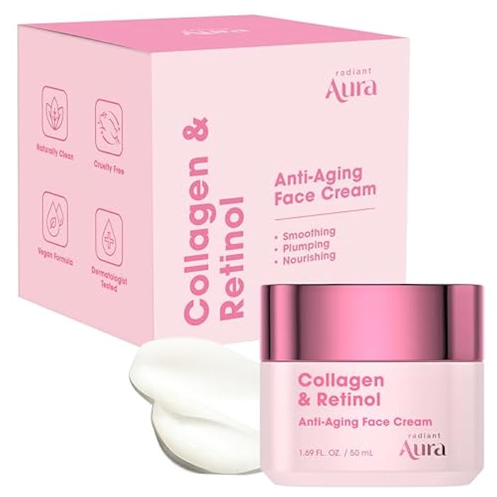 Radiant Aura Collagen & Retinol Face Cream - Dermatologist Tested Korean Anti-Aging Moisturizer for Smoothing & Firming - Premium Formula for Wrinkle Care & Skin Rejuvenation - 1.67 fl oz - Image 1