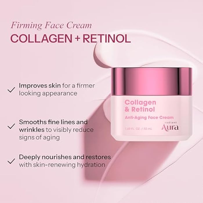 Radiant Aura Collagen & Retinol Face Cream - Dermatologist Tested Korean Anti-Aging Moisturizer for Smoothing & Firming - Premium Formula for Wrinkle Care & Skin Rejuvenation - 1.67 fl oz - Image 2