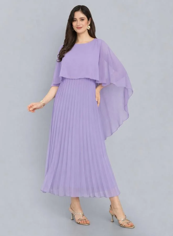 HOUSE OF RAELI Purple Cape Sleeve Pleated Maxi Dress