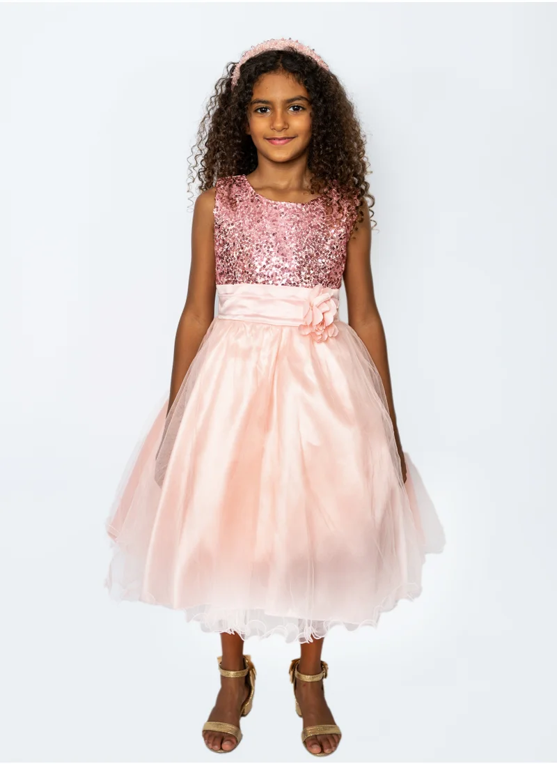D'Daniela D' Daniela - Sparkly Sequins and Flower Dress - Pink
