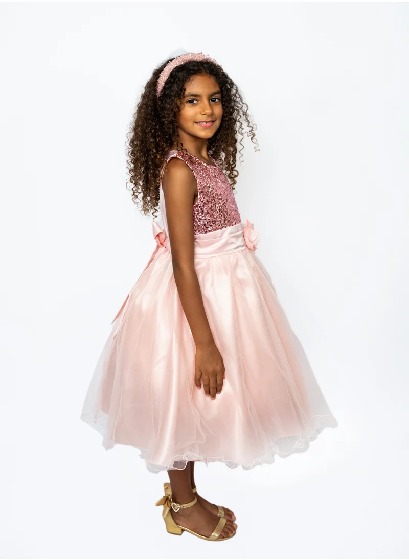 D'Daniela D' Daniela - Sparkly Sequins and Flower Dress - Pink
