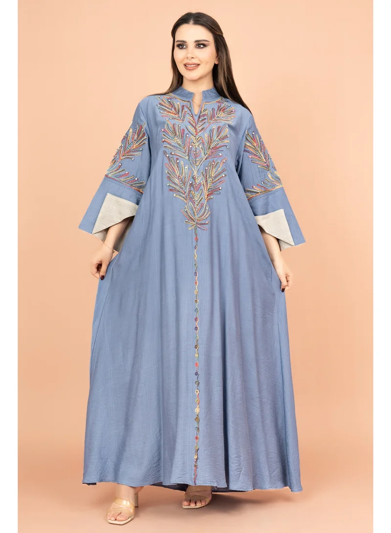 IKKXA Crystal-Embellished Embroidered Jalabiya IK4001Blue