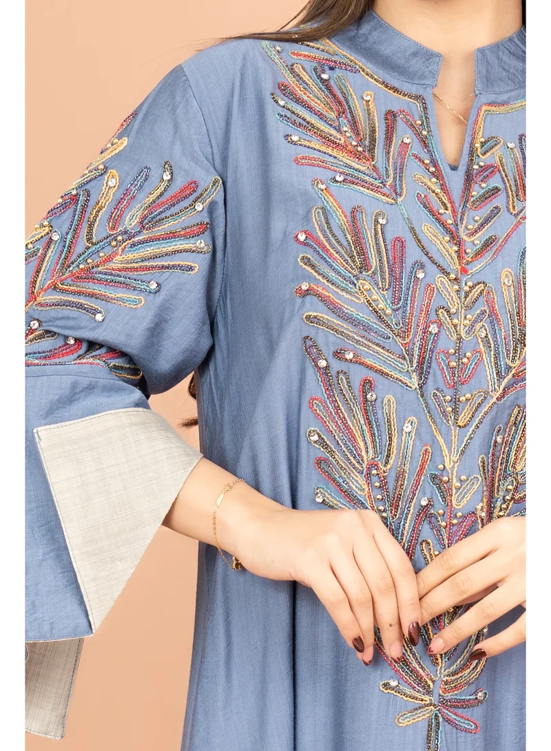 IKKXA Crystal-Embellished Embroidered Jalabiya IK4001Blue