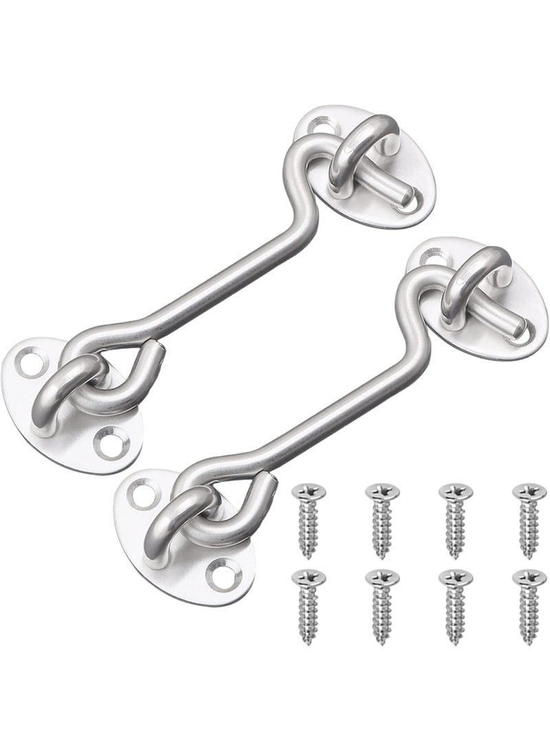 Cobest Hook Eye Latch Door Lockm, 2 Pcs 3 Inch Silver Hooks Stainless Steel Heavy Duty Gate Latch with Mounting Screws, Upgrade Heavy Stainless Steel Gate Latch, for Cabinet Closet Door - Image 1