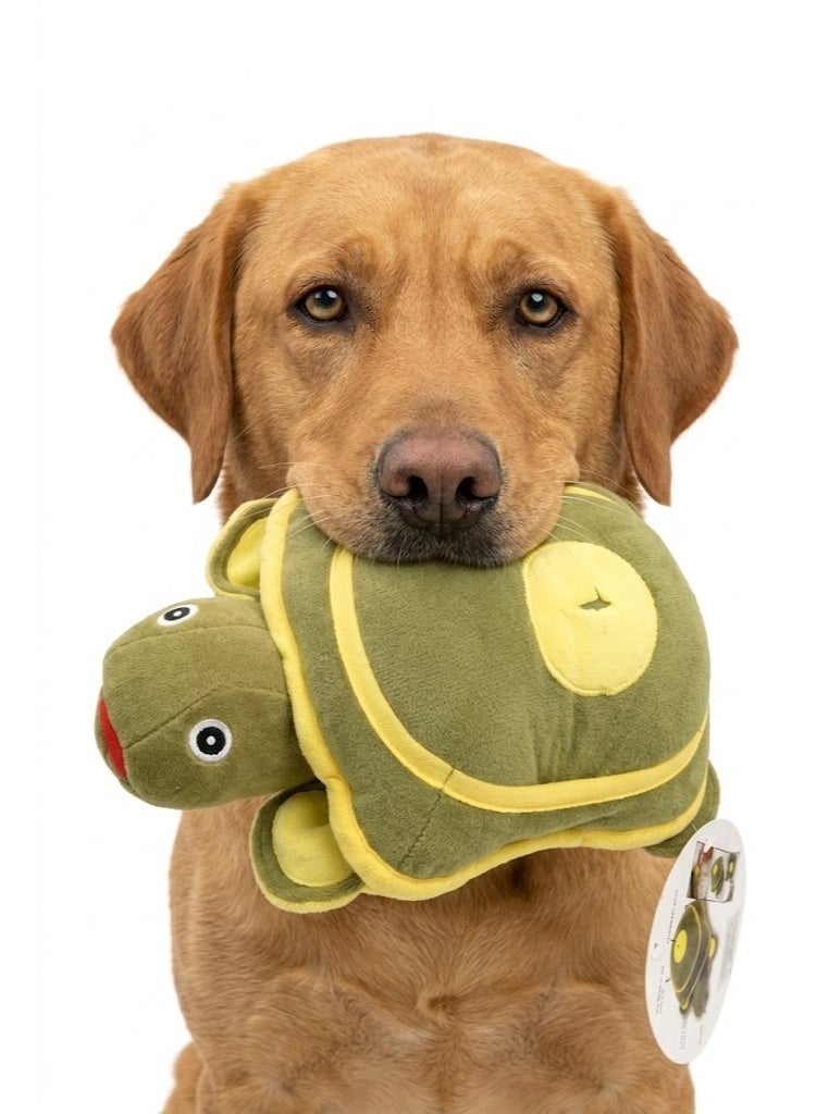 Plush Turtle Toy for Pets, Green and Yellow, Soft Stuffed Animal Dog Toy - Image 1