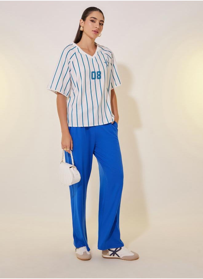 Take Two Striped Graphic Printed Detail Oversize T-Shirt  - Image 2