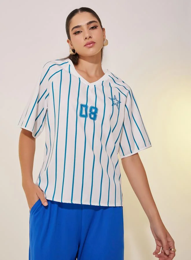 Take Two Striped Graphic Printed Detail Oversize T-Shirt