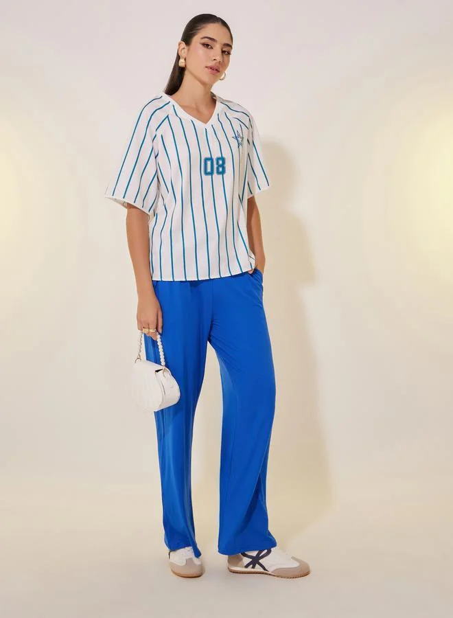 Take Two Striped Graphic Printed Detail Oversize T-Shirt