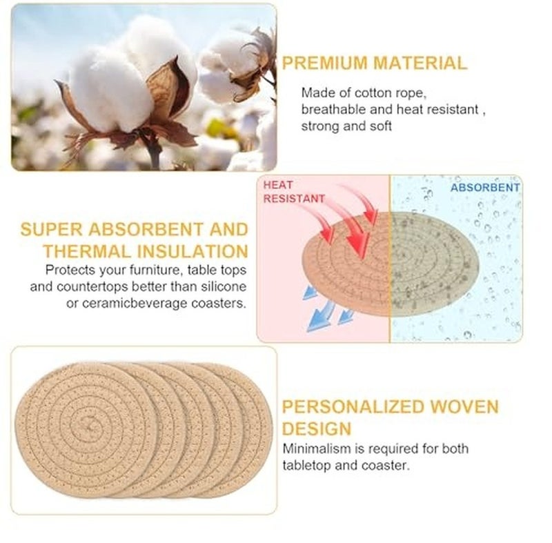 Levesica 6 Pcs Drink Coasters Absorbent Coasters for Drinks Cotton Woven Coaster for Dinning Room Decor - Image 3