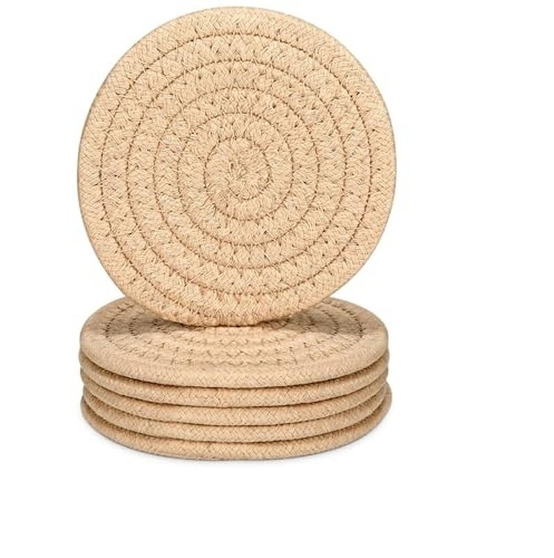 Levesica 6 Pcs Drink Coasters Absorbent Coasters for Drinks Cotton Woven Coaster for Dinning Room Decor - Image 1