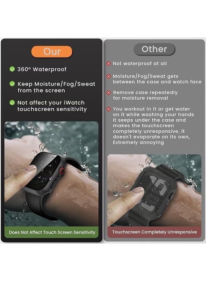 Protective Case Cover with Privacy Screen Protector for Apple Watch Series 9 8 7 6 5 4 SE Ultra 45mm, Hard PC Bumper Tempered Glass Waterproof Cover for iWatch Accessories, Black - Image 2