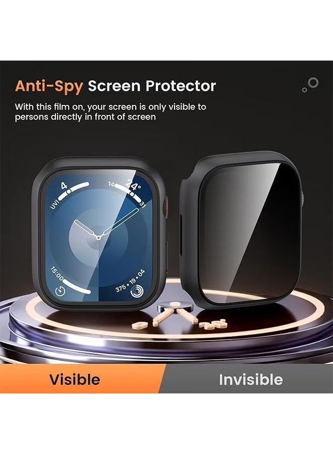 Protective Case Cover with Privacy Screen Protector for Apple Watch Series 9 8 7 6 5 4 SE Ultra 45mm, Hard PC Bumper Tempered Glass Waterproof Cover for iWatch Accessories, Black - Image 3