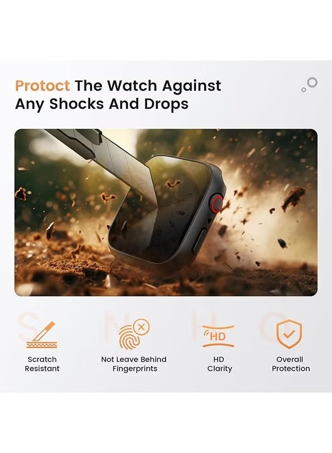 Protective Case Cover with Privacy Screen Protector for Apple Watch Series 9 8 7 6 5 4 SE Ultra 45mm, Hard PC Bumper Tempered Glass Waterproof Cover for iWatch Accessories, Black - Image 4