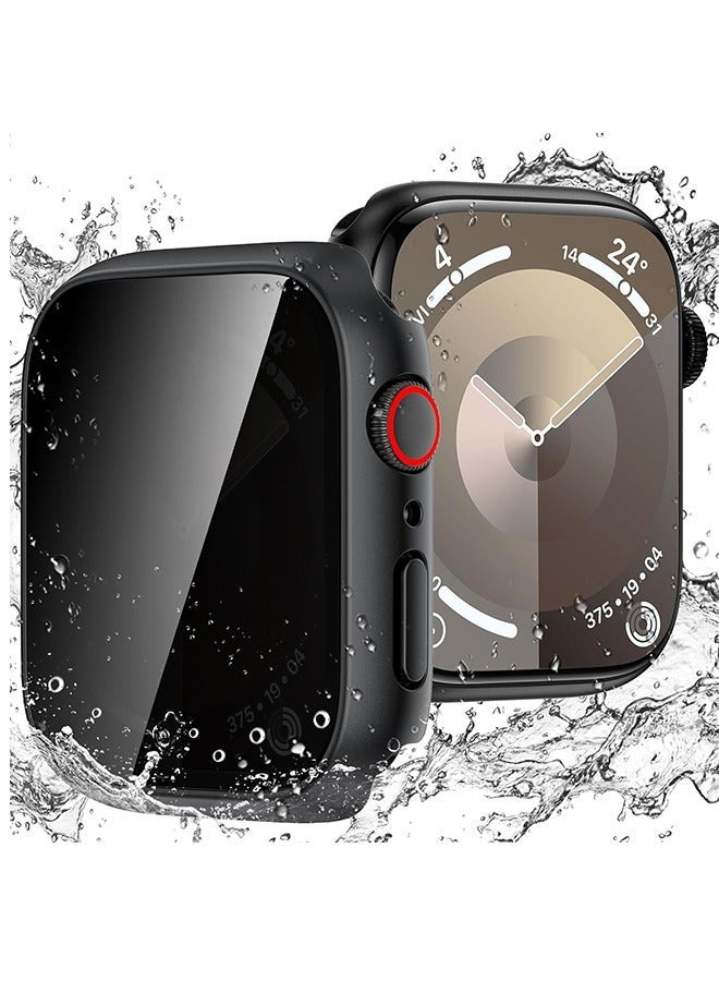 Protective Case Cover with Privacy Screen Protector for Apple Watch Series 9 8 7 6 5 4 SE Ultra 45mm, Hard PC Bumper Tempered Glass Waterproof Cover for iWatch Accessories, Black - Image 1