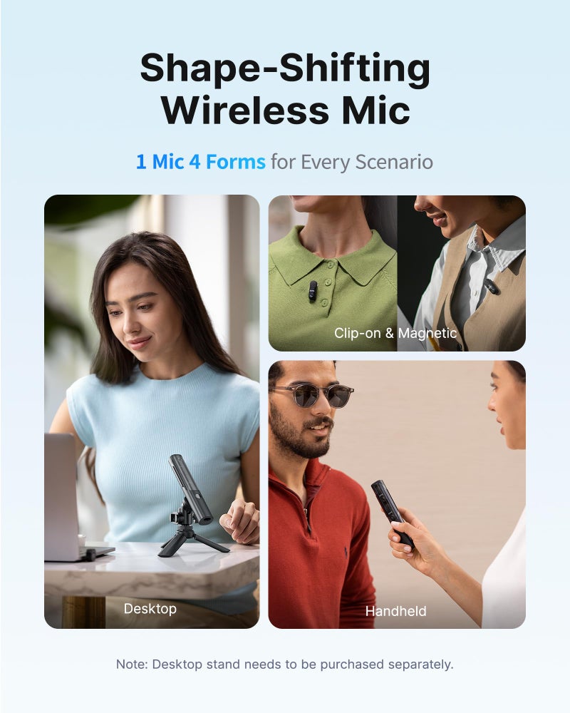 BOYA Magic Wireless Mini Microphones for iPhone 15-16/Android, 4 Form-in-1 Mic, 7g Lightweight, AI Noise Reduction, 48kHz/24bit, APP Control, 328ft Range, Microphone for Recording (Stand not included) - Image 2