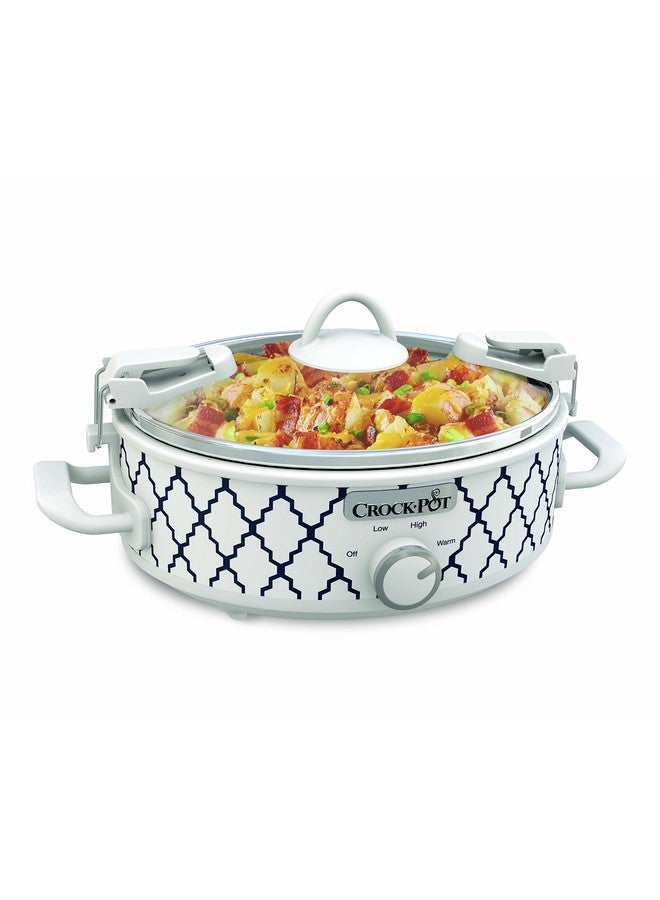 Crock-Pot طباخ بطيء كروك-بوت صغير سعة 2.5 لتر في اللون الأبيض/الأزرق، استمتع بوجبات سريعة لافتة للنظر، متين ومضغوط - Image 1