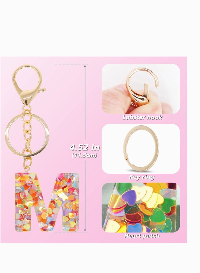 Zikra Tassel Key Ring and Letter Keychain, 2pcs Boho Key Ring Bag Pendant Hand-woven Retro Volcanic Stone Keychain Pendant for Purse Handbags Women Girl, Alphabet Heart Sequin Keychain (Random Color) - Image 2