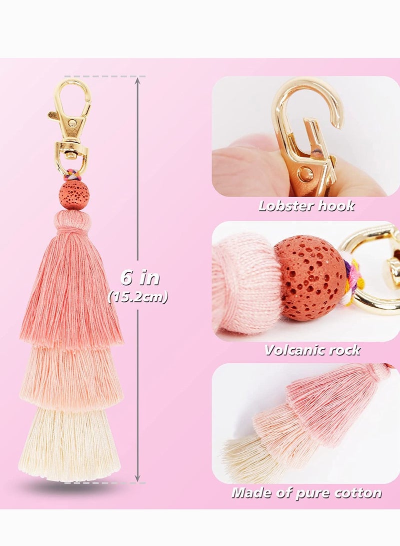 Zikra Tassel Key Ring and Letter Keychain, 2pcs Boho Key Ring Bag Pendant Hand-woven Retro Volcanic Stone Keychain Pendant for Purse Handbags Women Girl, Alphabet Heart Sequin Keychain (Random Color) - Image 3