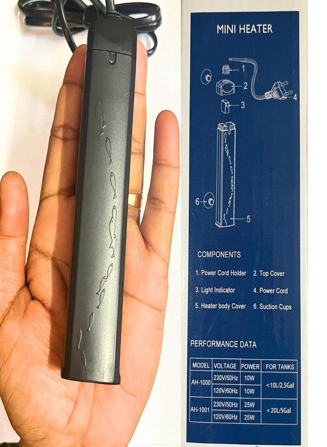 KSH STORE سخان حوض السمك الصغير KSH STORE® DoPhin AH-1001، 25 واط غاطس، متوافق مع المياه المالحة والعذبة، للأحواض حتى 20 لترًا / 5 جالون (25 واط) - Image 5