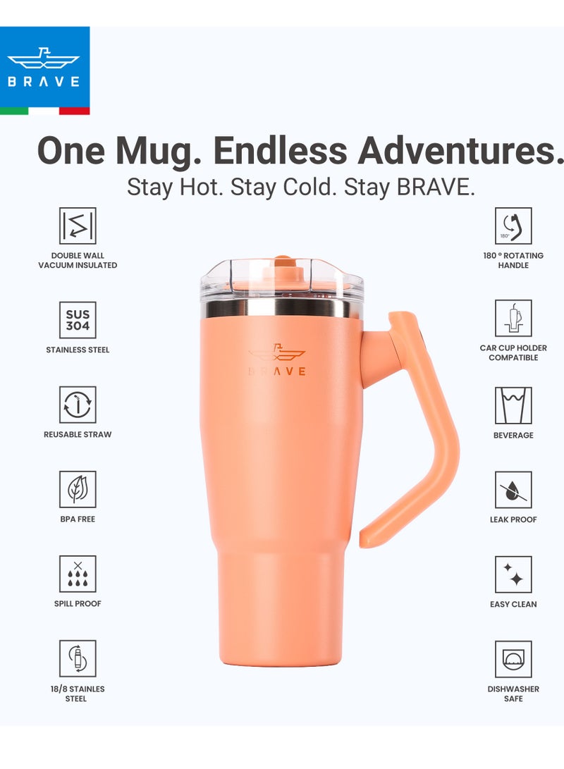 بريف تمب جارد تمبلر 950مل - 18/8 ستانلس ستيل ترافل ماج, ثيرمال كوفي كوب, 2-إن-1 ليكبروف ليد وذ سترو & روتيتينج هاندل, إنسوليتد هوت & كولد بيفيرج ماج, كار كوب هولدر كومباتيبيل, ديورابل & ريوسابل كوفي ترافل ماج (أورانج) - Image 3