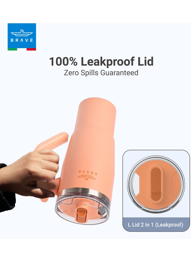 بريف تمب جارد تمبلر 950مل - 18/8 ستانلس ستيل ترافل ماج, ثيرمال كوفي كوب, 2-إن-1 ليكبروف ليد وذ سترو & روتيتينج هاندل, إنسوليتد هوت & كولد بيفيرج ماج, كار كوب هولدر كومباتيبيل, ديورابل & ريوسابل كوفي ترافل ماج (أورانج) - Image 4