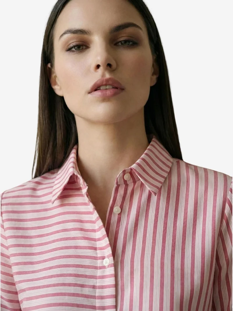 My Fashion Magenta Pink MY FASHION Striped Long-Sleeve Button-Front Shirt for Women | Best Price UAE