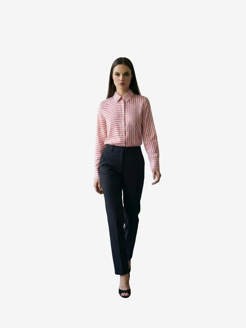 My Fashion Magenta Pink MY FASHION Striped Long-Sleeve Button-Front Shirt for Women | Best Price UAE