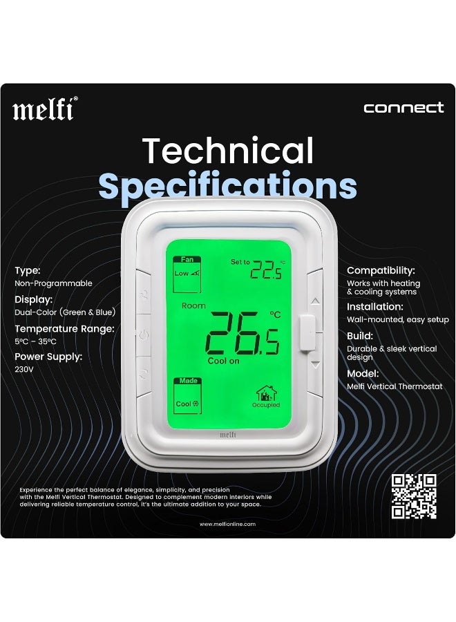 melfi Melfi Home Digital Air Condition Manual Fcu Ac Thermostats With R Sense, 2 Pipe Heat/Cool Manual Or Auto 3-Speed Fan Control  - Image 2