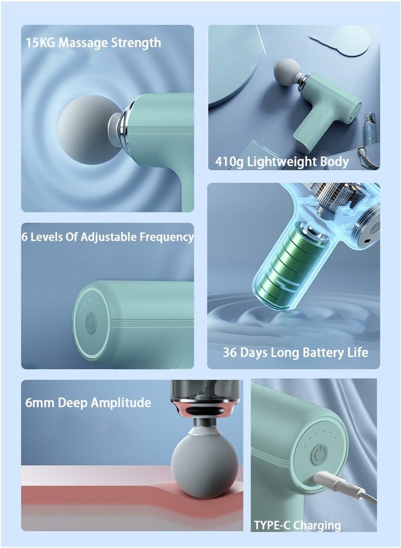 Loquat Mini Massage Gun, Powerful Fascial Gun Portable Deep Tissue Percussive Muscle Back Head Massager for Pain Relief with 4 Massage Heads, 6 Massage Speeds, High Intensity Vibration Rechargeable. - Image 2