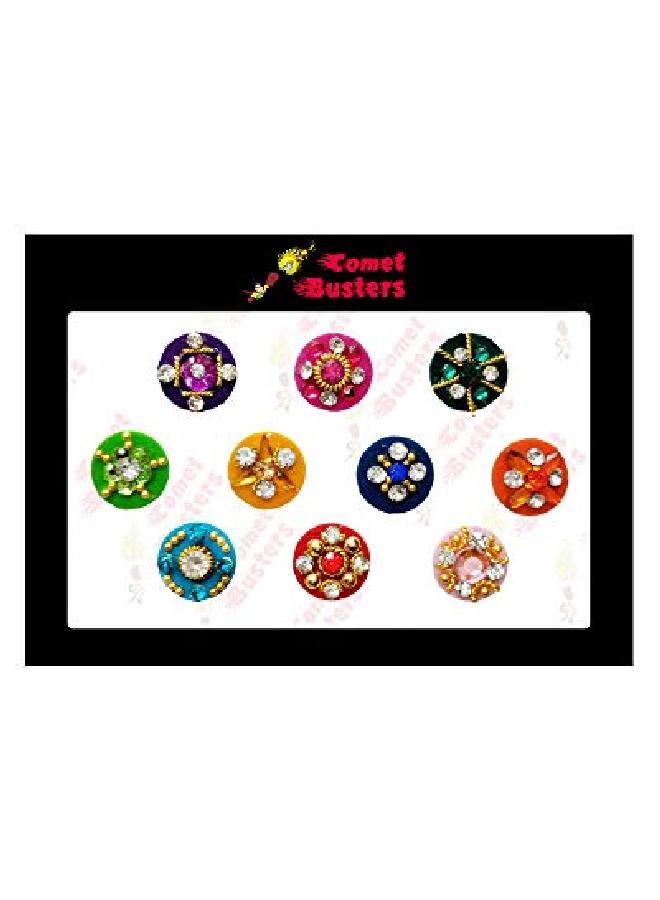 Comet Busters Round Multicolor Bindi With Stone Work For Women (9 Mm) (Bin186) - Image 3