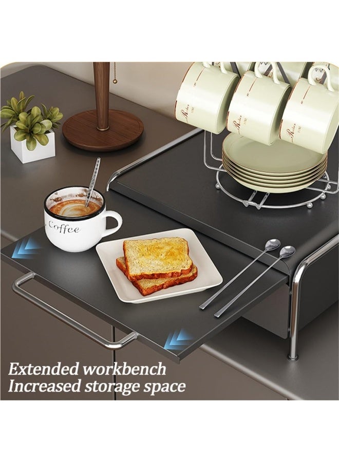 والالا حامل كبسولات قهوة قابل للتمدد مع منصة تخزين - مع سطح عمل، ودرج لأكياس الشاي، والشراب - منظم سطح الطاولة الموفر للمساحة (أسود) - Image 4