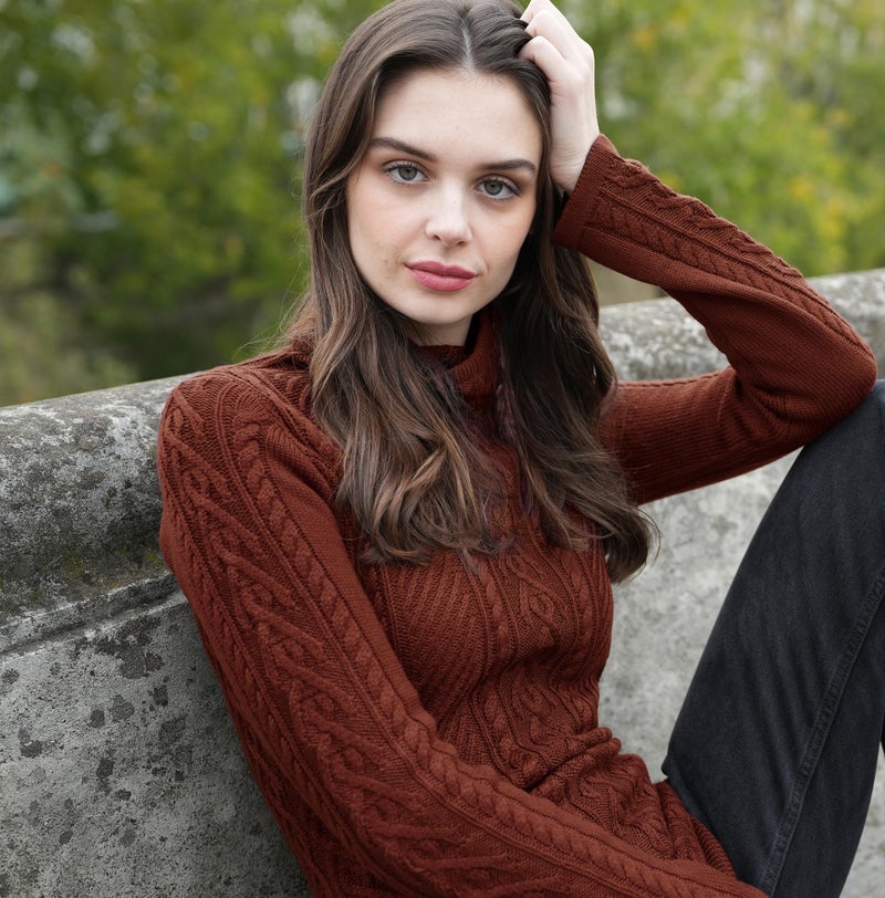 v28 Women Polo Neck Turtleneck Knit Stretchable Elasticity Long Slim Sweater (S,Cinnamon) - Image 3