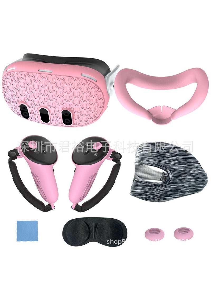 Arabest Meta quest3 accessories TPU handle protective cover TPU host protective cover anti-slip drop-resistant 7-piece VR accessories Pink 