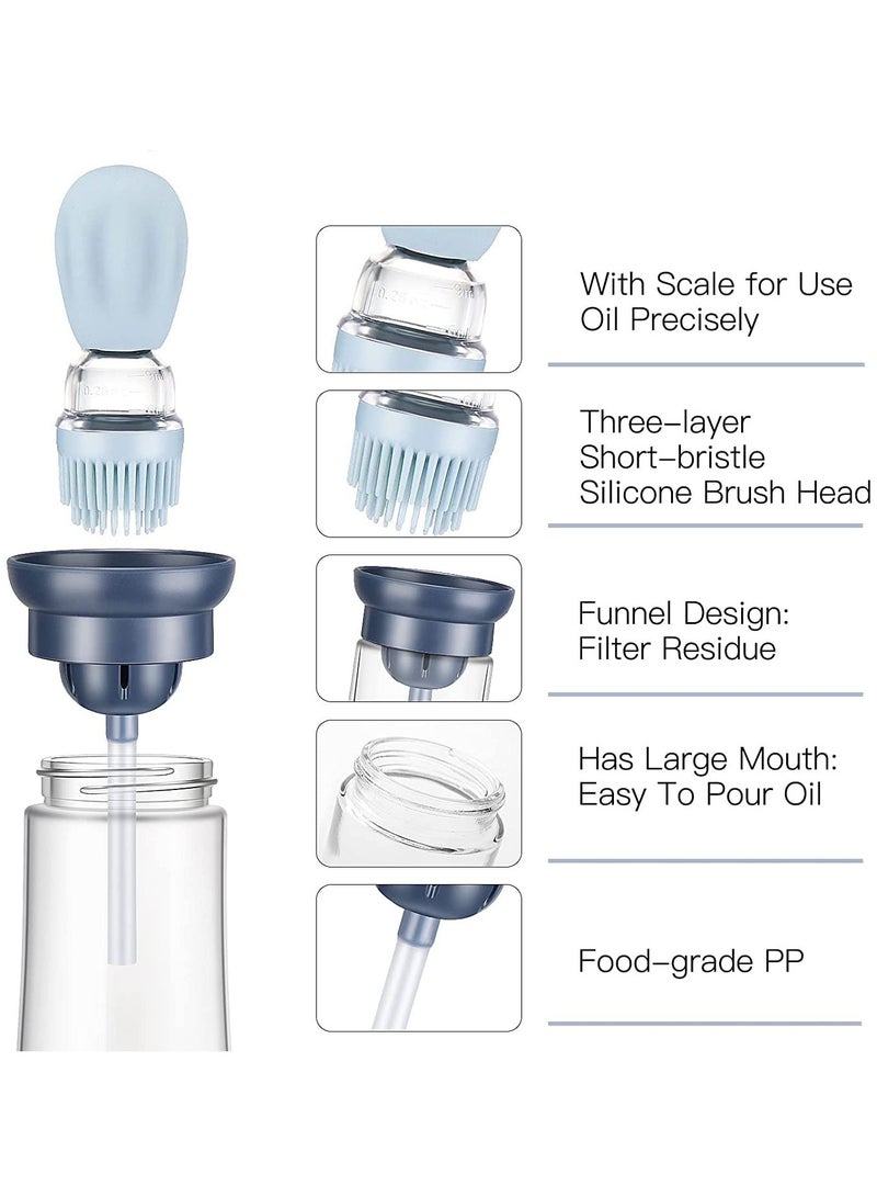 2 Pieces Glass Oil Bottle with Silicone Brush, 2 in 1 Olive Oil Bottle for Kitchen Cooking BBQ Grill Air Fryer Basting, Blue - Image 3