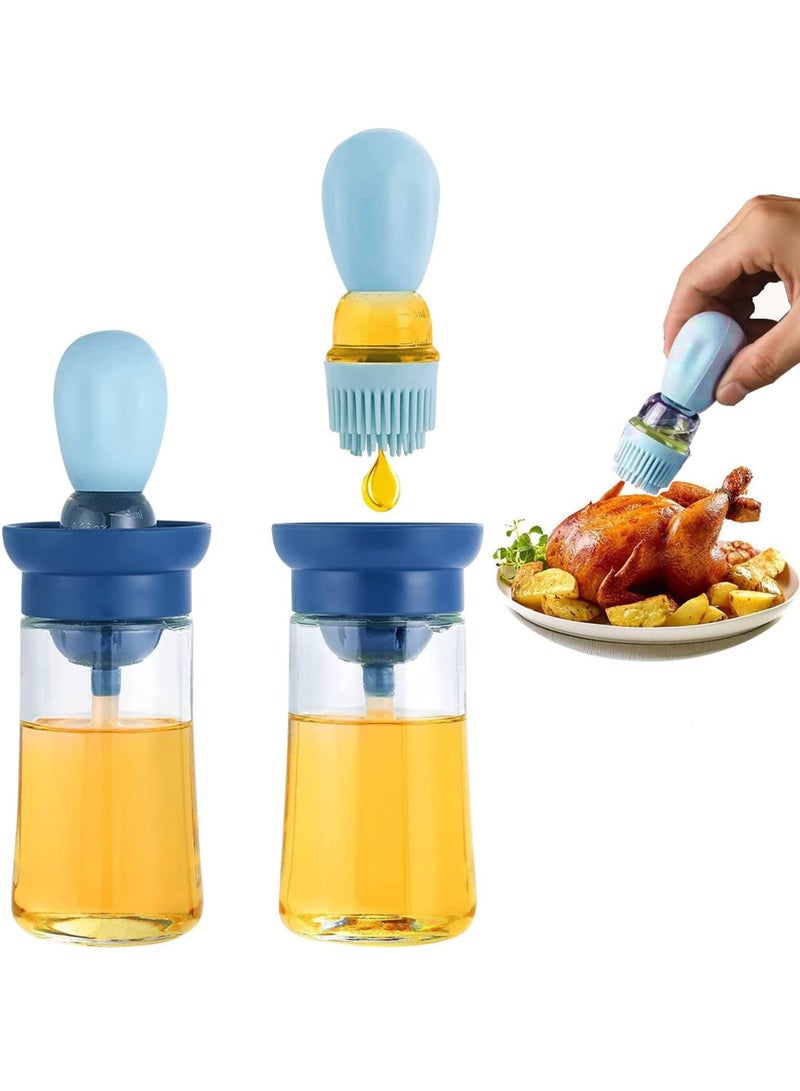 2 Pieces Glass Oil Bottle with Silicone Brush, 2 in 1 Olive Oil Bottle for Kitchen Cooking BBQ Grill Air Fryer Basting, Blue - Image 1