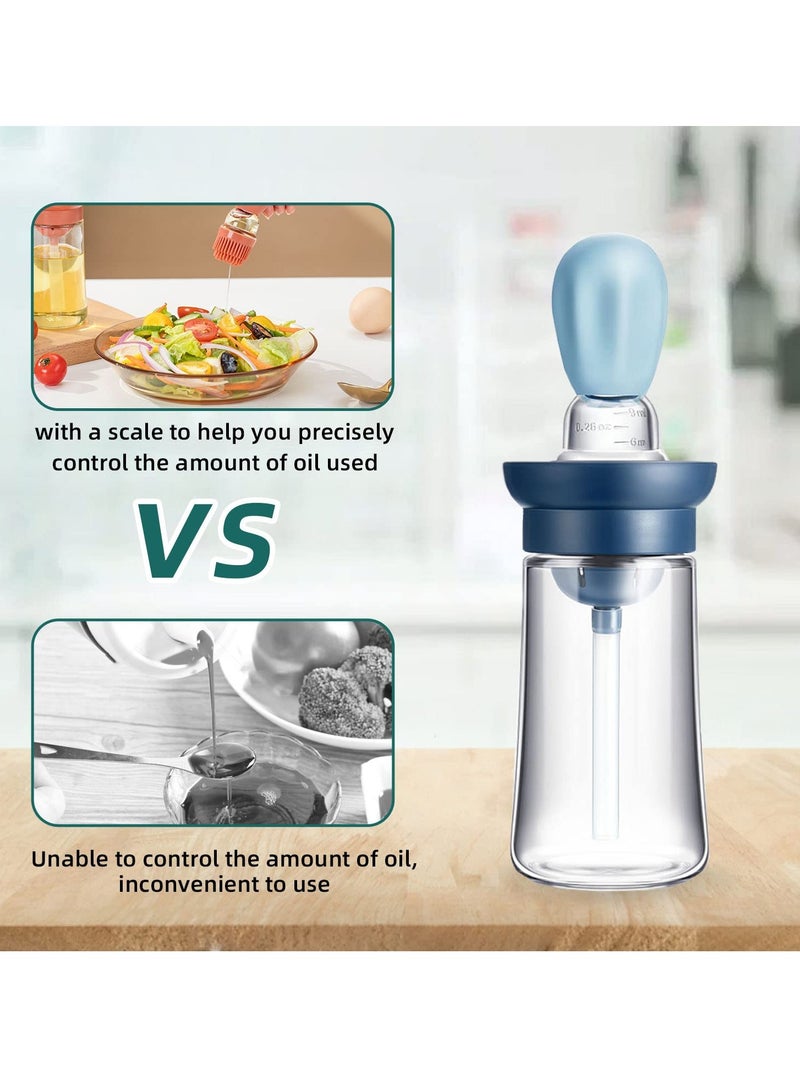 2 Pieces Glass Oil Bottle with Silicone Brush, 2 in 1 Olive Oil Bottle for Kitchen Cooking BBQ Grill Air Fryer Basting, Blue - Image 4