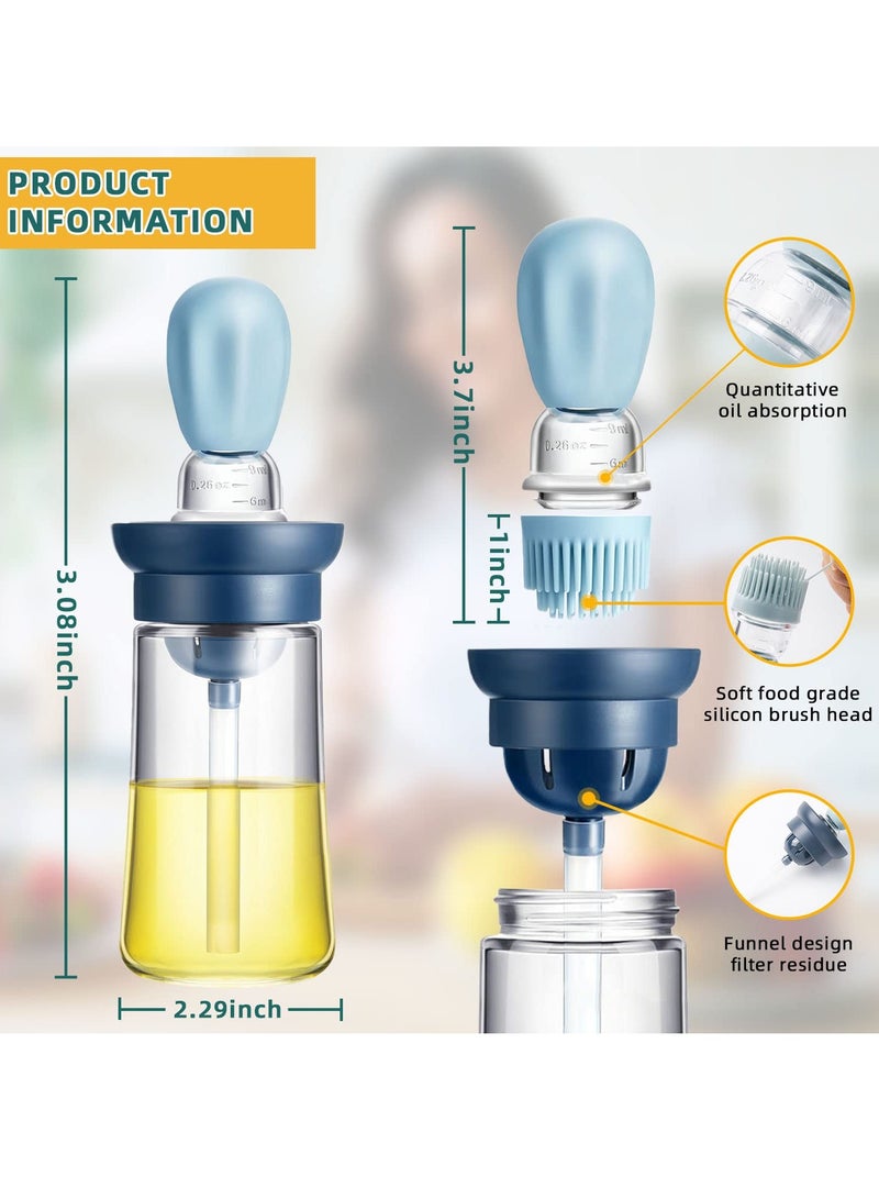 2 Pieces Glass Oil Bottle with Silicone Brush, 2 in 1 Olive Oil Bottle for Kitchen Cooking BBQ Grill Air Fryer Basting, Blue - Image 2