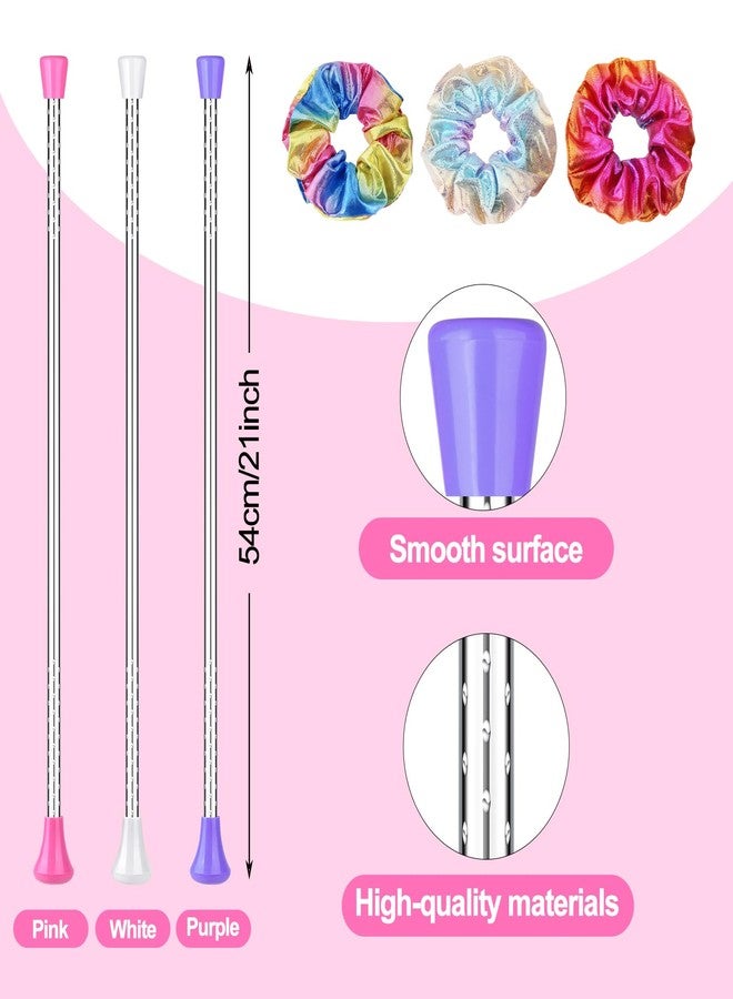 PLULON 4 Pcs Twirling Batons 4 Pcs Ribbon Dancer Wands and 3 Pcs Rainbow Scrunchies for Kids, PLULON 21in Dance Batons For Baton Twirler, Kids' Gymnastics Twirling Baton for Artistic Dance - Image 2