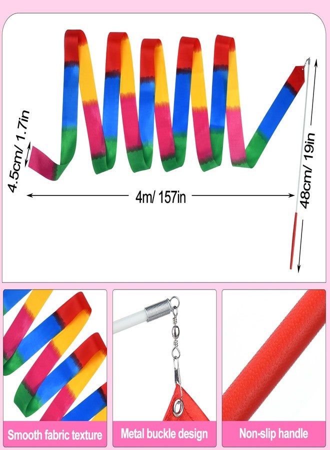 PLULON 4 Pcs Twirling Batons 4 Pcs Ribbon Dancer Wands and 3 Pcs Rainbow Scrunchies for Kids, PLULON 21in Dance Batons For Baton Twirler, Kids' Gymnastics Twirling Baton for Artistic Dance - Image 3