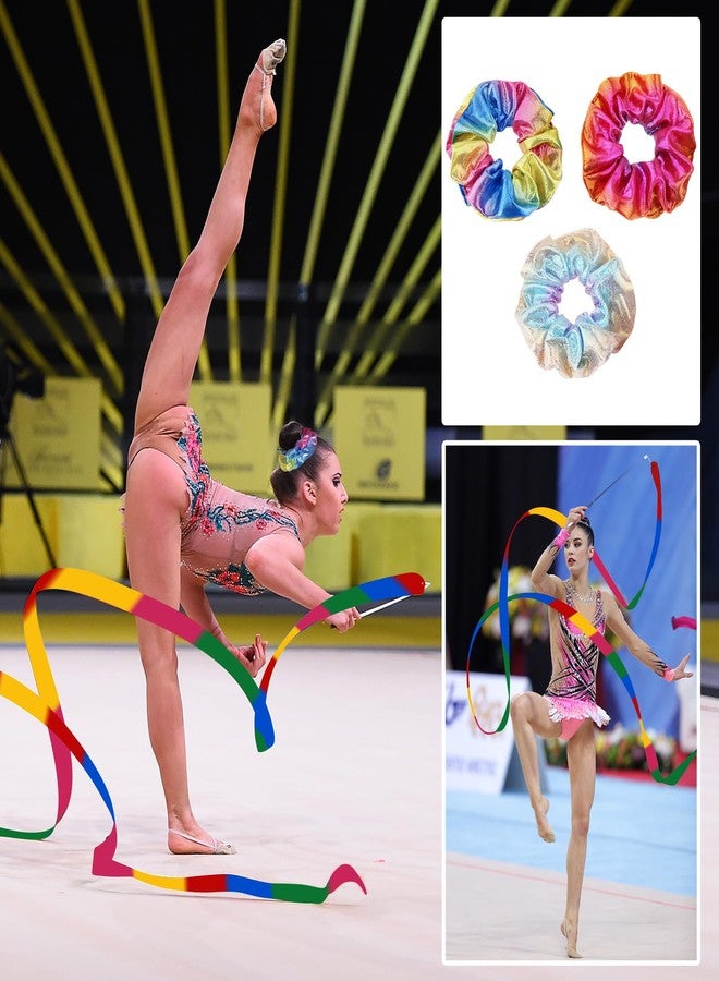 PLULON 4 Pcs Twirling Batons 4 Pcs Ribbon Dancer Wands and 3 Pcs Rainbow Scrunchies for Kids, PLULON 21in Dance Batons For Baton Twirler, Kids' Gymnastics Twirling Baton for Artistic Dance - Image 4
