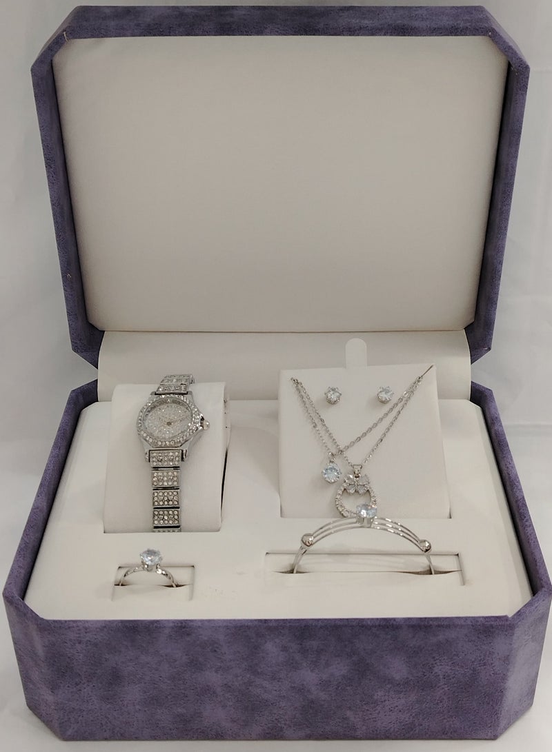 Generic Soft and elegant women's sets, zircon, steel watch 