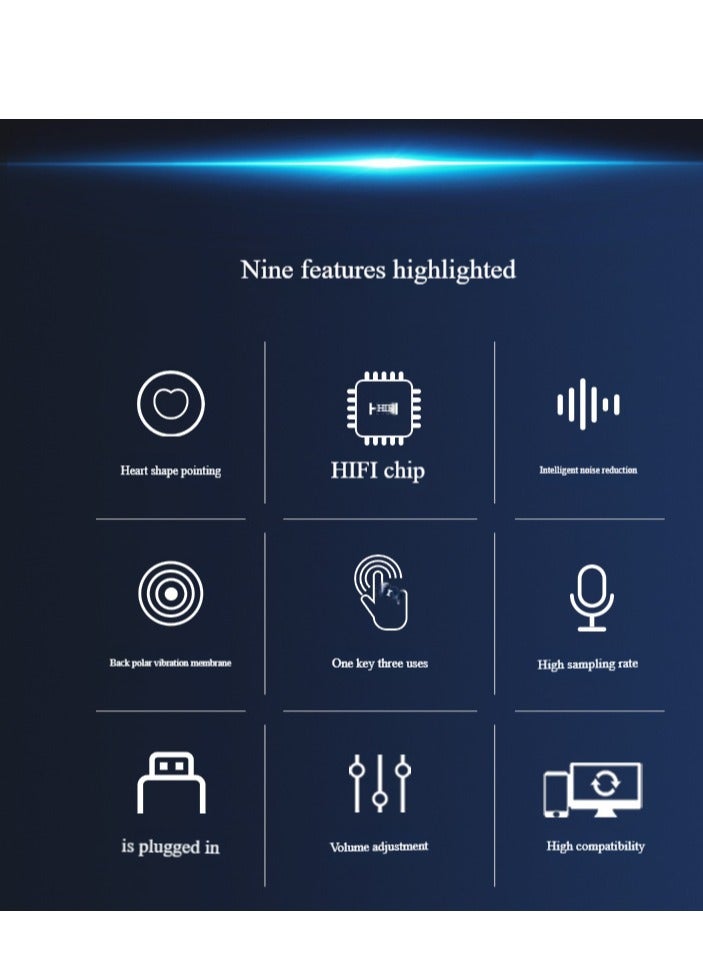 Professional USB Recording Portable Hanging Condenser Microphone Set,Portable Broadcasting, Studio Recording, Conference USB Condenser Microphone Kit Black - Image 2