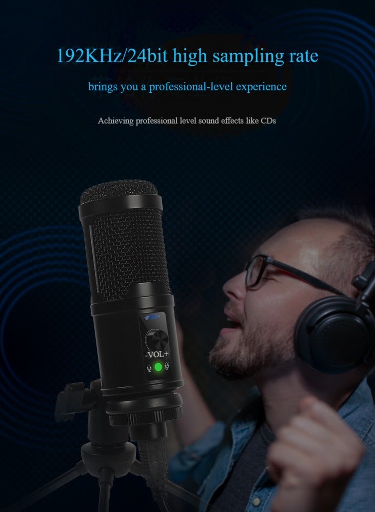 Professional USB Recording Portable Hanging Condenser Microphone Set,Portable Broadcasting, Studio Recording, Conference USB Condenser Microphone Kit Black - Image 5