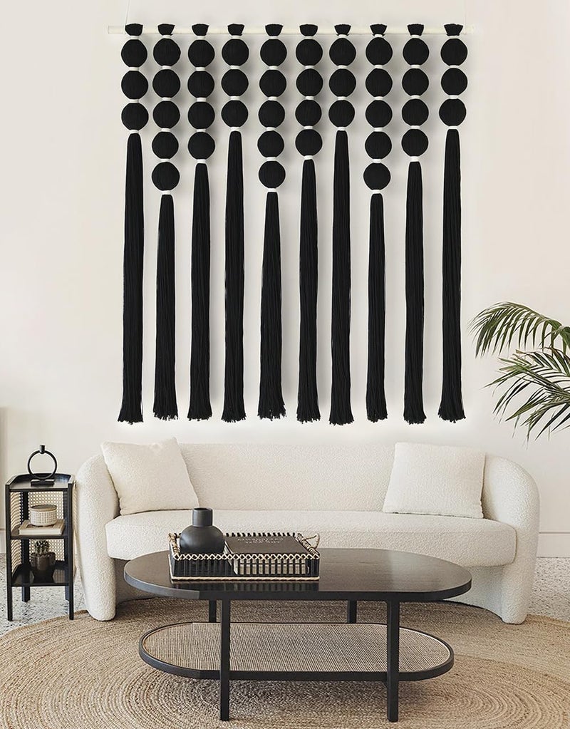 IOWER Large Macrame Wall Hanging Black Macrame Wall Decor Sphericity Cotton Textile Wall Hanging Boho Wall Decor Art Fiber Yarn Art Handmade 39" Wx39 L - Image 2