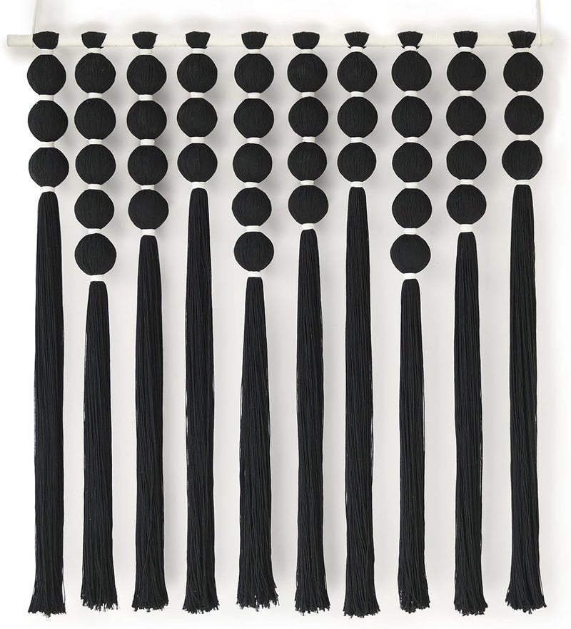 IOWER Large Macrame Wall Hanging Black Macrame Wall Decor Sphericity Cotton Textile Wall Hanging Boho Wall Decor Art Fiber Yarn Art Handmade 39" Wx39 L - Image 5