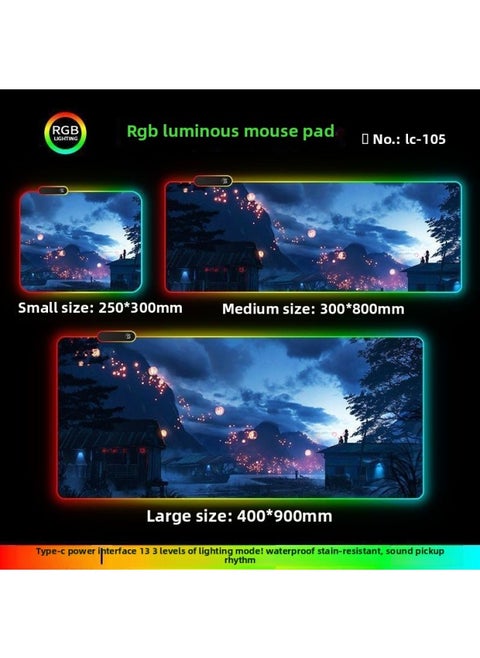 RGB Luminous Mouse Pad Computer Keyboard Hand-held Desktop Pad Oversized Game E-sports Pad Thickened Internet Cafe Table Pad-Color:300*800mm-Pattern:Upgraded Version Of Pickup Rhythm-lc105