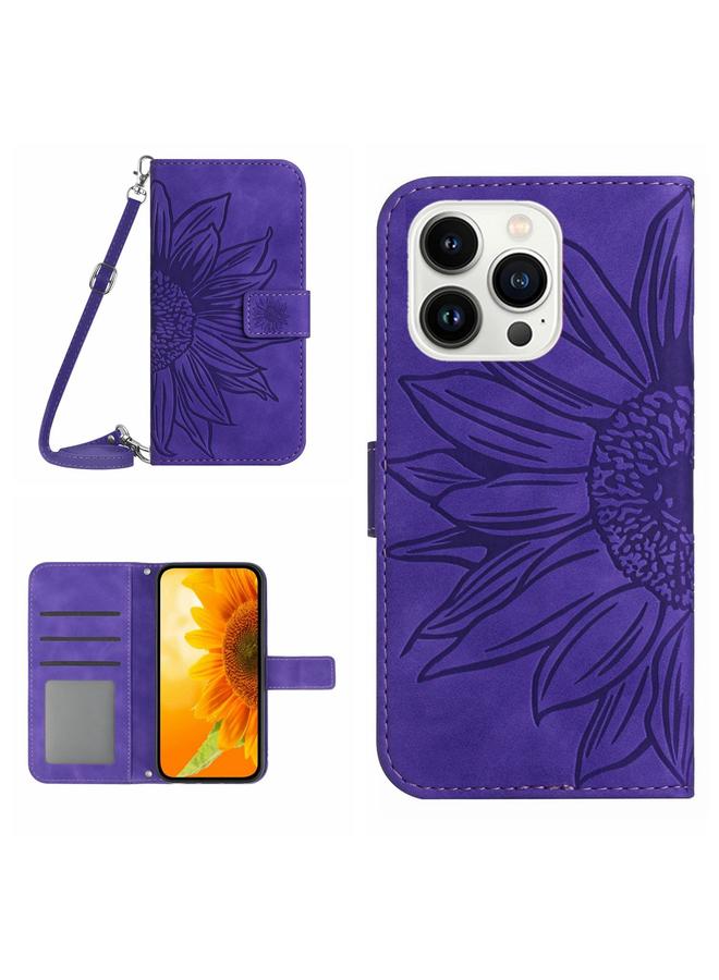 Zaboon Case For iPhone 13 Pro Max Skin Feel Sun Flower Pattern Flip Leather Phone Case with Lanyard - Image 1