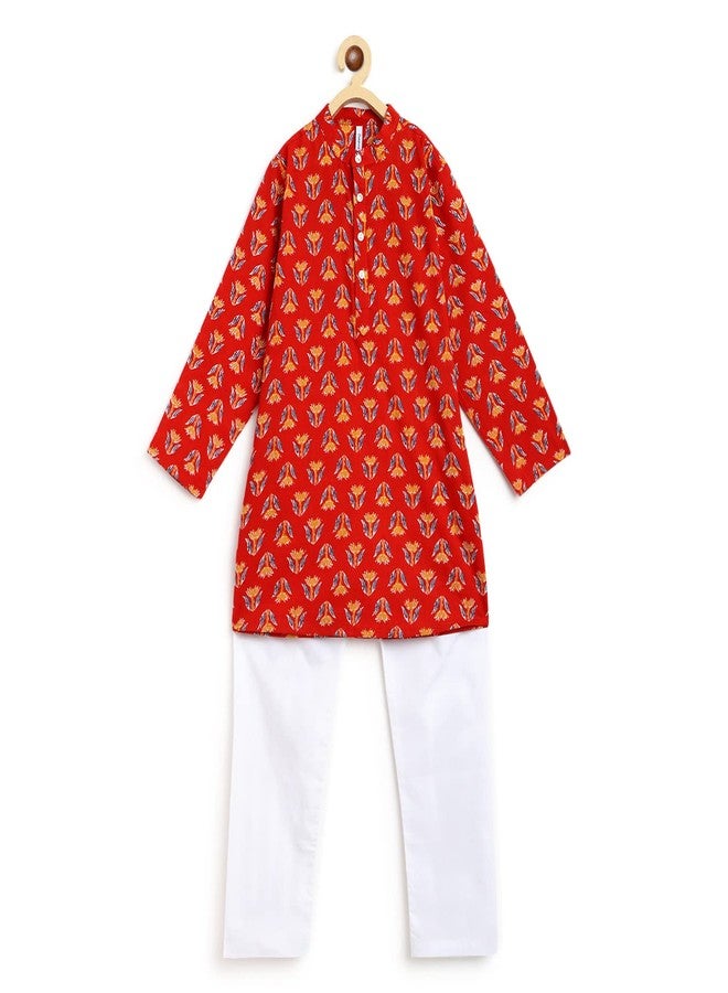 Campana طقم كورتا بيجاما للأولاد من كامبانا، نقش زهرة برية، مارون وأبيض، 4-5 سنوات، ملابس أطفال تقليدية للأولاد - Image 1