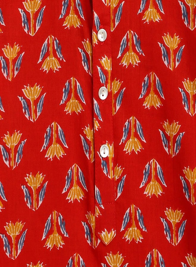 Campana طقم كورتا بيجاما للأولاد من كامبانا، نقش زهرة برية، مارون وأبيض، 4-5 سنوات، ملابس أطفال تقليدية للأولاد - Image 5