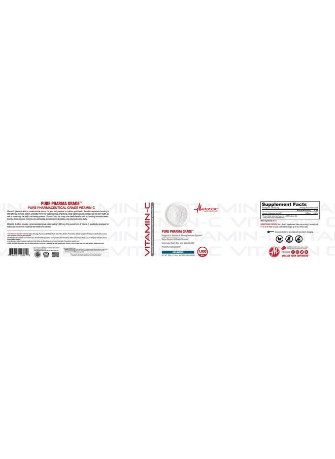 Metabolic Nutrition - Metabolic Nutrition Vitamin C, 1000mg, Pure Pharma Grade, High Absorption Ascorbic Acid (500 g) - Image 1